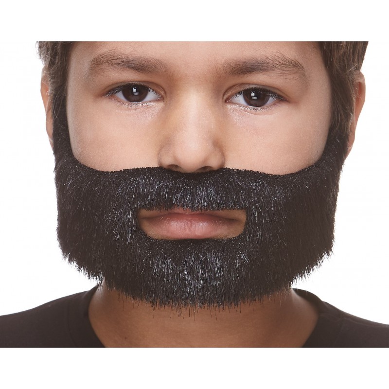 Short Boxed mustache and beard for Kids, black lustrous 