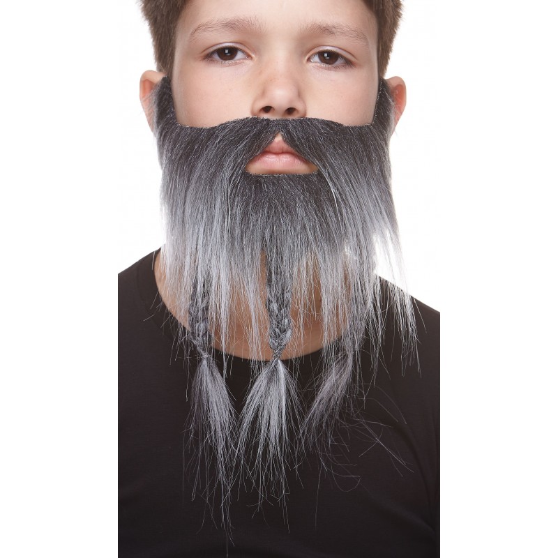 Braided Sea Captain mustache and beard for Kids, salt and pepper