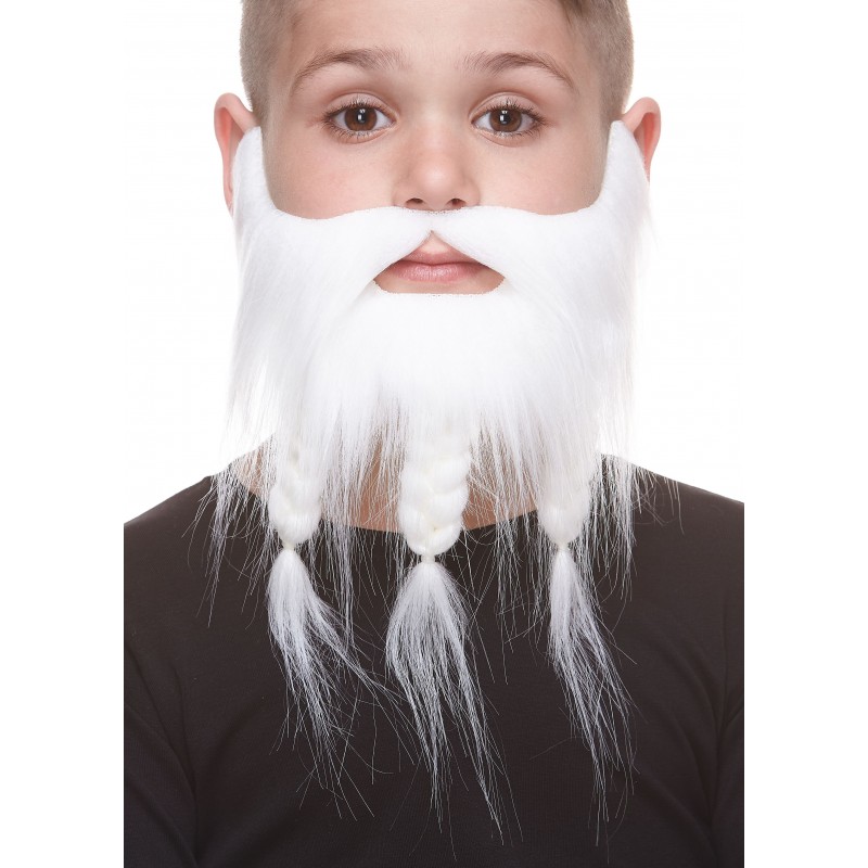 Braided Sea Captain mustache and beard for Kids, white 
