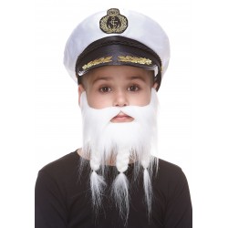 Braided Sea Captain mustache and beard for Kids, white 
