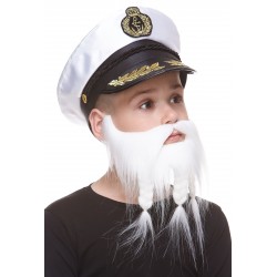 Braided Sea Captain mustache and beard for Kids, white 