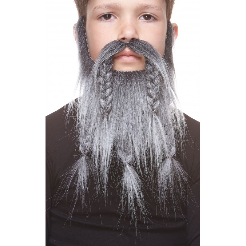 Viking Dwarf mustache and beard for Kids, salt and pepper