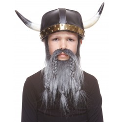 Viking Dwarf mustache and beard for Kids, salt and pepper