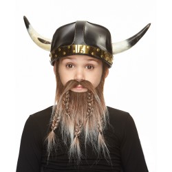 Viking Dwarf mustache and beard for Kids, brown and gray