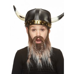 Viking Dwarf mustache and beard for Kids, brown and gray