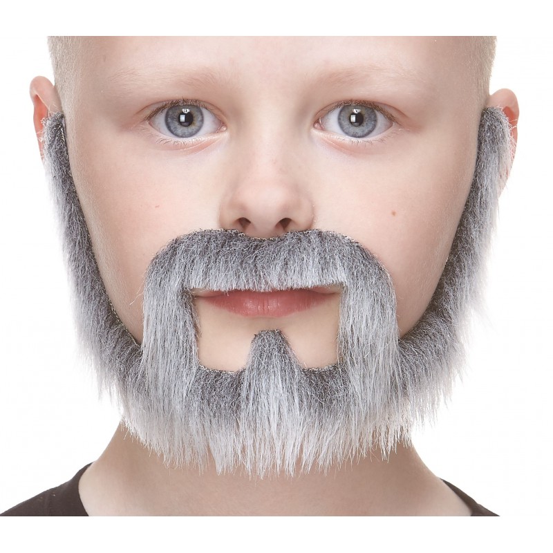 Squatter mustache and beard for Kids, gray and white