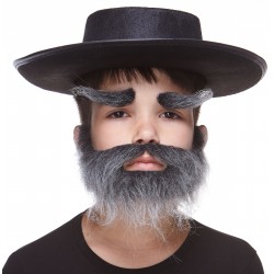 Traper mustache, beard and eyebrows for Kids, salt and pepper