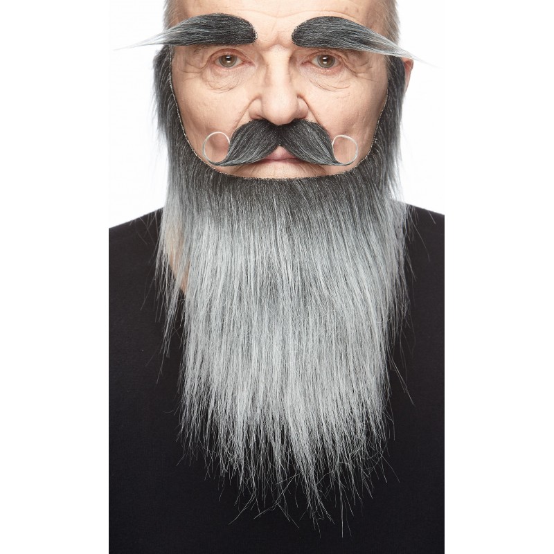 Medieval King mustache, beard and eyebrows, salt and pepper