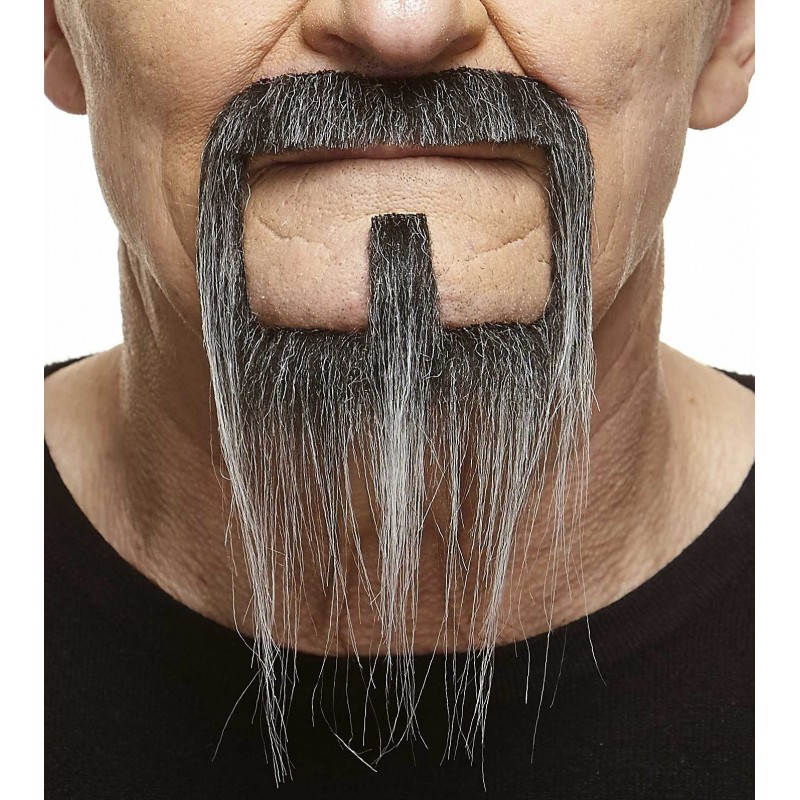 Long Van Dyke mustache and beard, salt and pepper