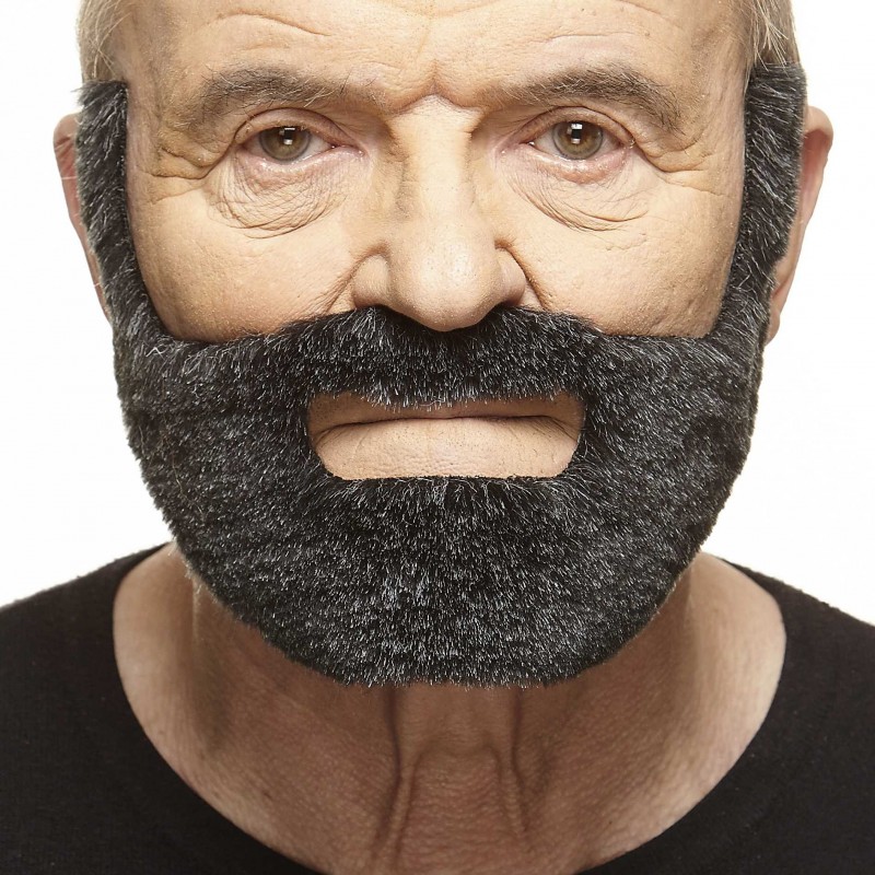 Mustache and beard, gray and white