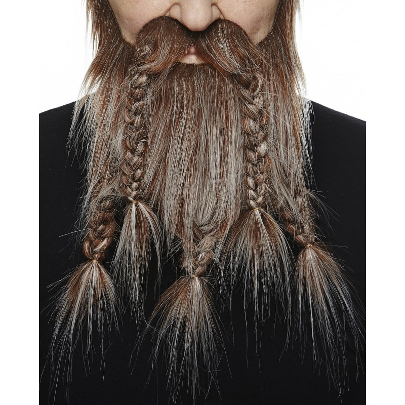 Viking Dwarf mustache and beard, brown and gray