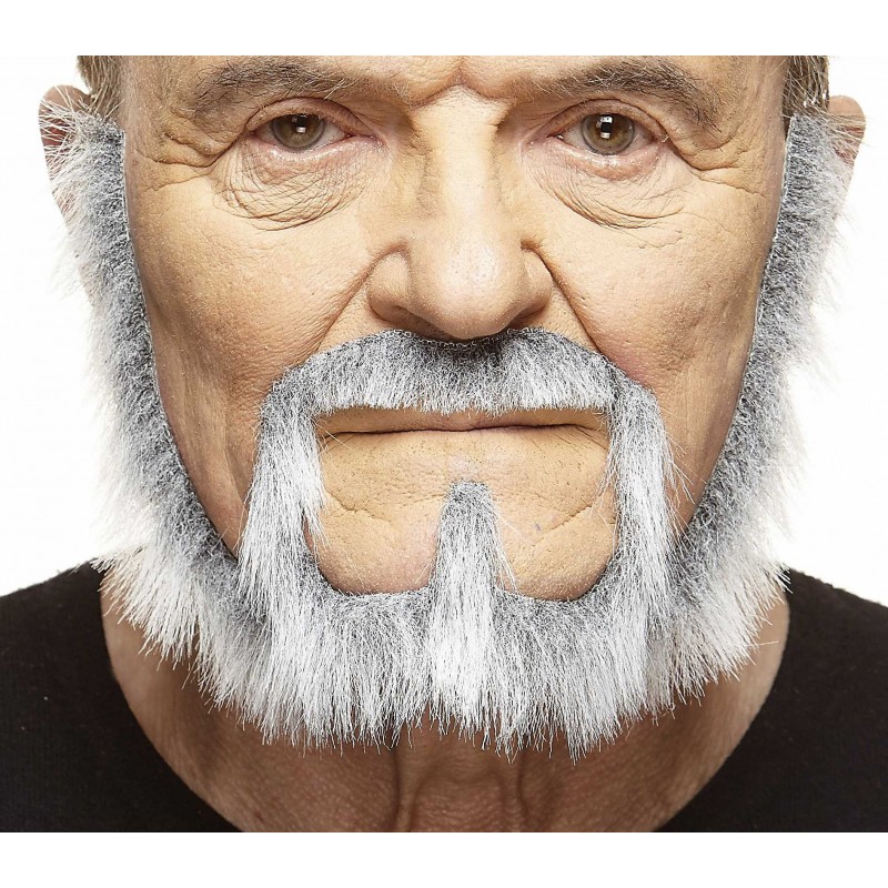 Squatter mustache and beard, gray and white 
