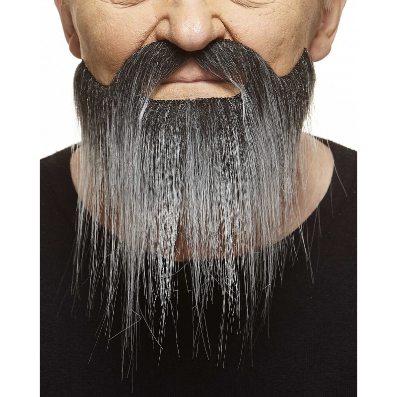 Long Boxed mustache and beard, salt and pepper