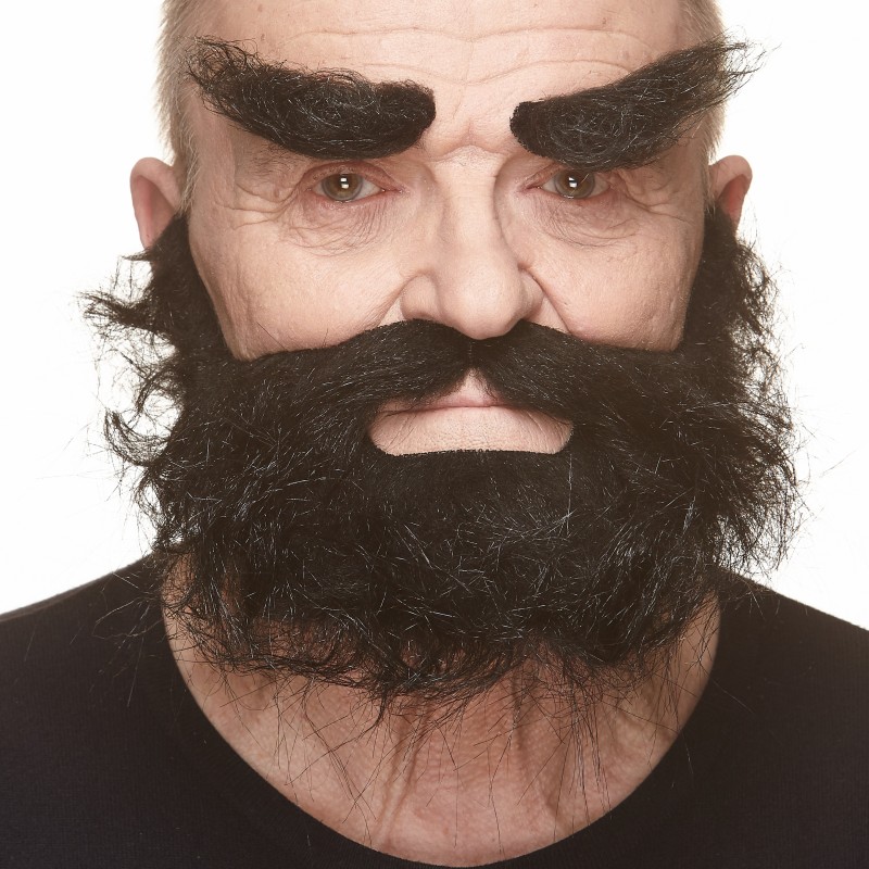 Traper mustache, beard and eyebrows, black